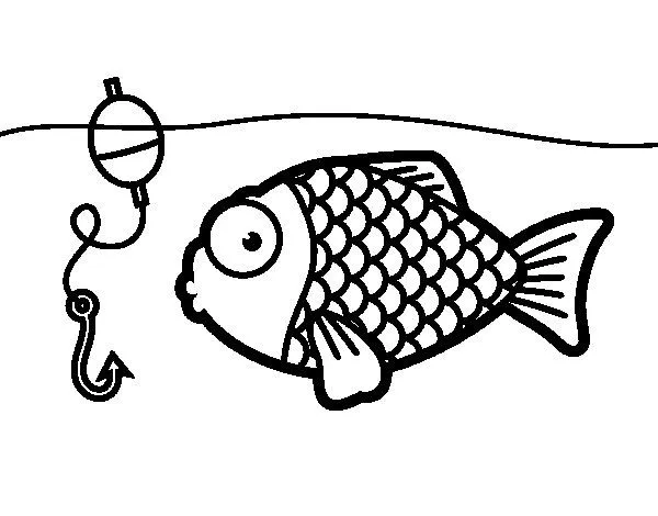 Desenho de Peixe prestes a morder o anzol para Colorir - Colorir.com Desenho de Peixe prestes a morder o anzol para Colorir - Colorir.com