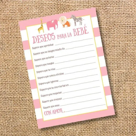 Deseos para la bebé Baby Shower niña Animales del safari Rosado Wishes for Baby Spanish Archivo para Imprimir Juego DESCARGA INSTÁNTANEA - Etsy México
