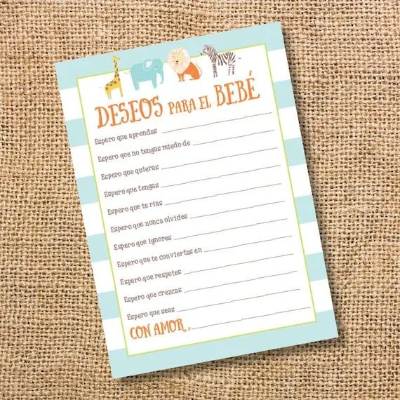 Deseos para la bebé Baby Shower niño Animales del safari celeste Wishes for Baby Spanish Archivo para Imprimir Juego DESCARGA INSTÁNTANEA - Etsy México