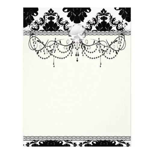 design romântico branco e preto do damasco papéis de carta ...