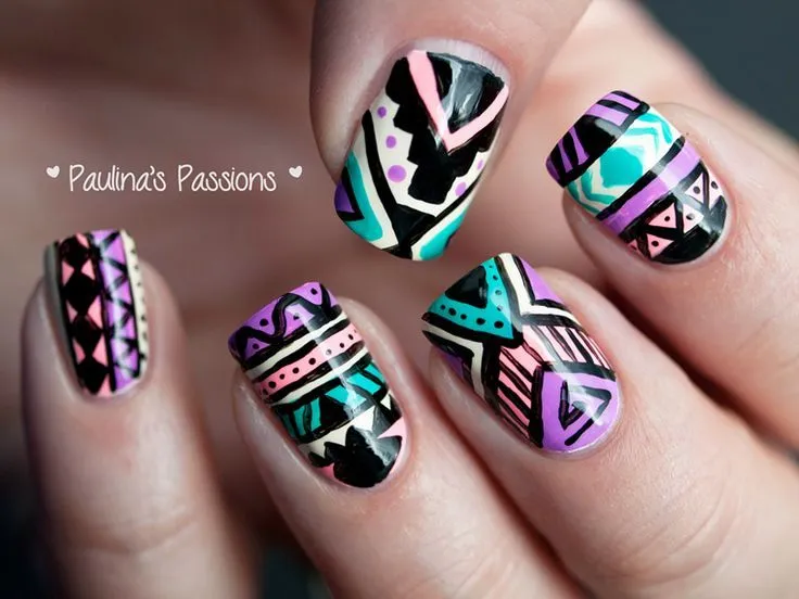 designe tribal nails colors salmon green black purple - uñas verde ... designe tribal nails colors salmon green black purple - uñas verde ...