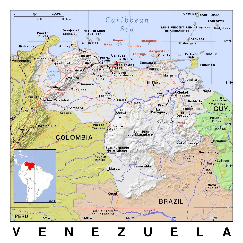 Detallado mapa político de Venezuela con relieve | Venezuela | América del Sur | Mapas del Mundo Detallado mapa político de Venezuela con relieve | Venezuela | América del Sur | Mapas del Mundo