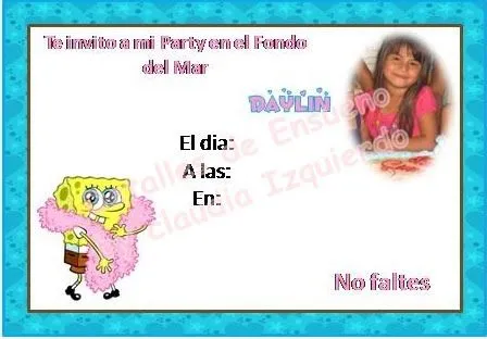 Detalles de ensueño by CLAUDIA IZQUIERDO: invitacion bob esponja Detalles de ensueño by CLAUDIA IZQUIERDO: invitacion bob esponja