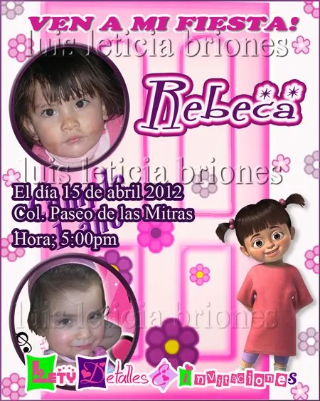 Detalles e invitaciones x Letici@ B.: Invitación de Boo Monsters Inc Detalles e invitaciones x Letici@ B.: Invitación de Boo Monsters Inc