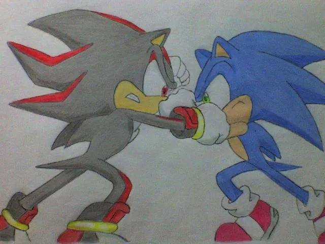 Sonic and Shadow, again XD by Rosalie-Sebastiane on DeviantArt Sonic and Shadow, again XD by Rosalie-Sebastiane on DeviantArt