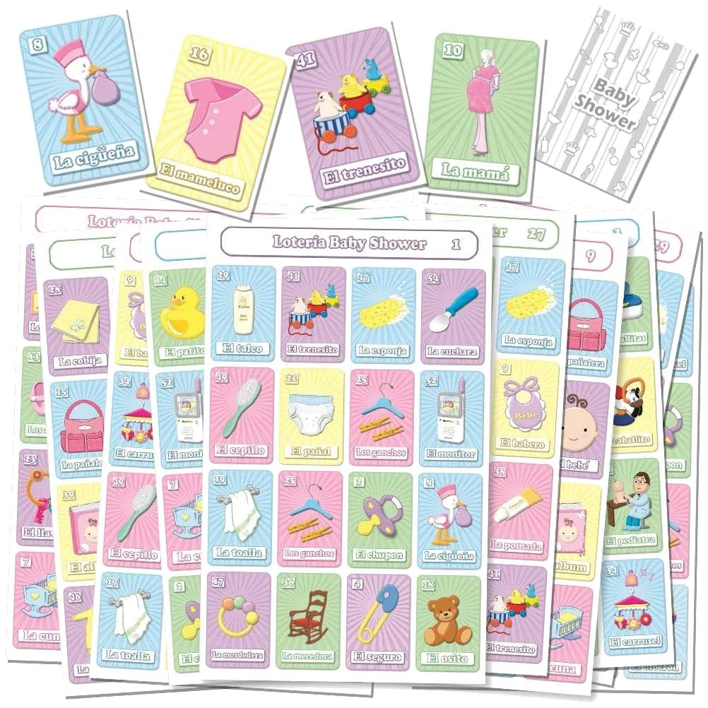 Todo D'Fiesta Juego de Loteria Baby Shower Impreso en Español, para 40  Jugadoras - 40 Tablas y Barajas : Amazon.com.mx: Juguetes y Juegos