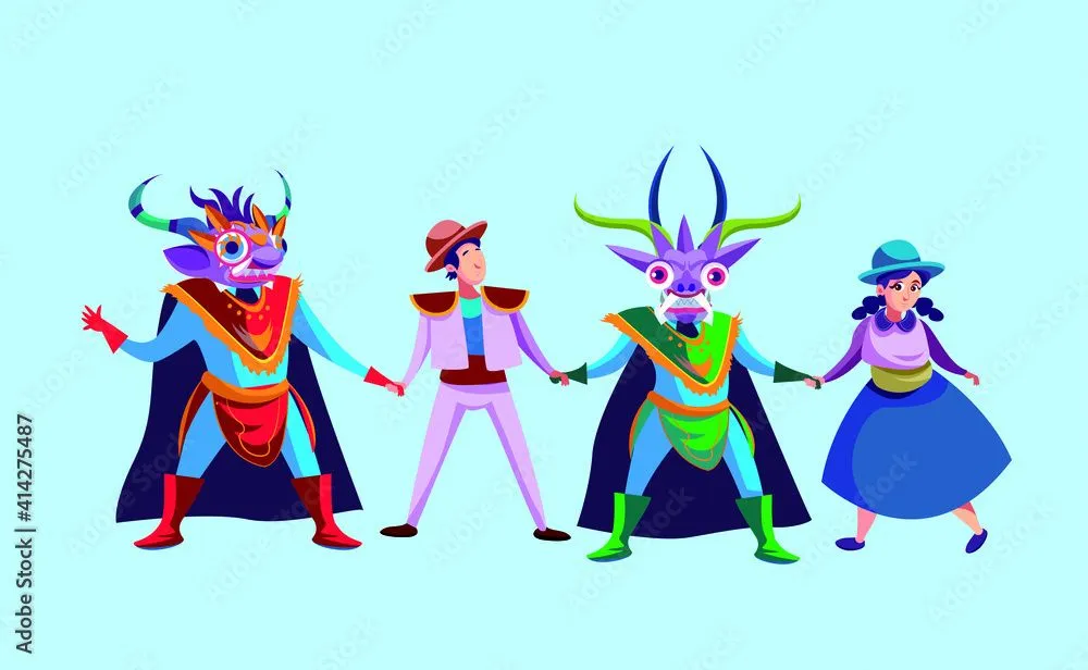 La diablada de Perú. Fiesta de Puno por la virgen de la candelaria. vector de Stock | Adobe Stock La diablada de Perú. Fiesta de Puno por la virgen de la candelaria. vector de Stock | Adobe Stock