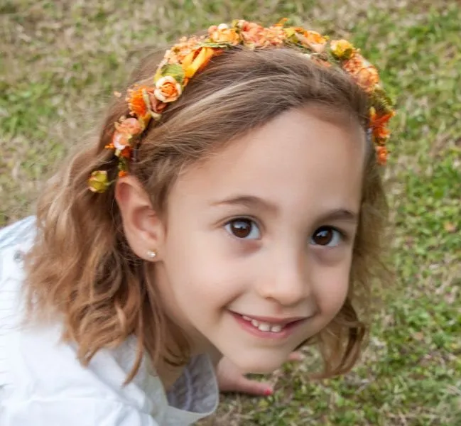 Diadema para niña de flores secas y de papel en color naranja con ...