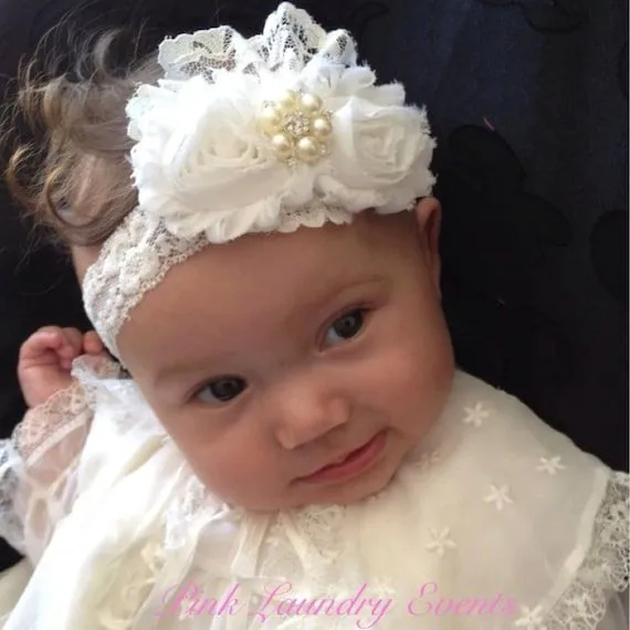 Vintage Christening Headband .. Baby Baptism por PinkLaundryEvts Vintage Christening Headband .. Baby Baptism por PinkLaundryEvts