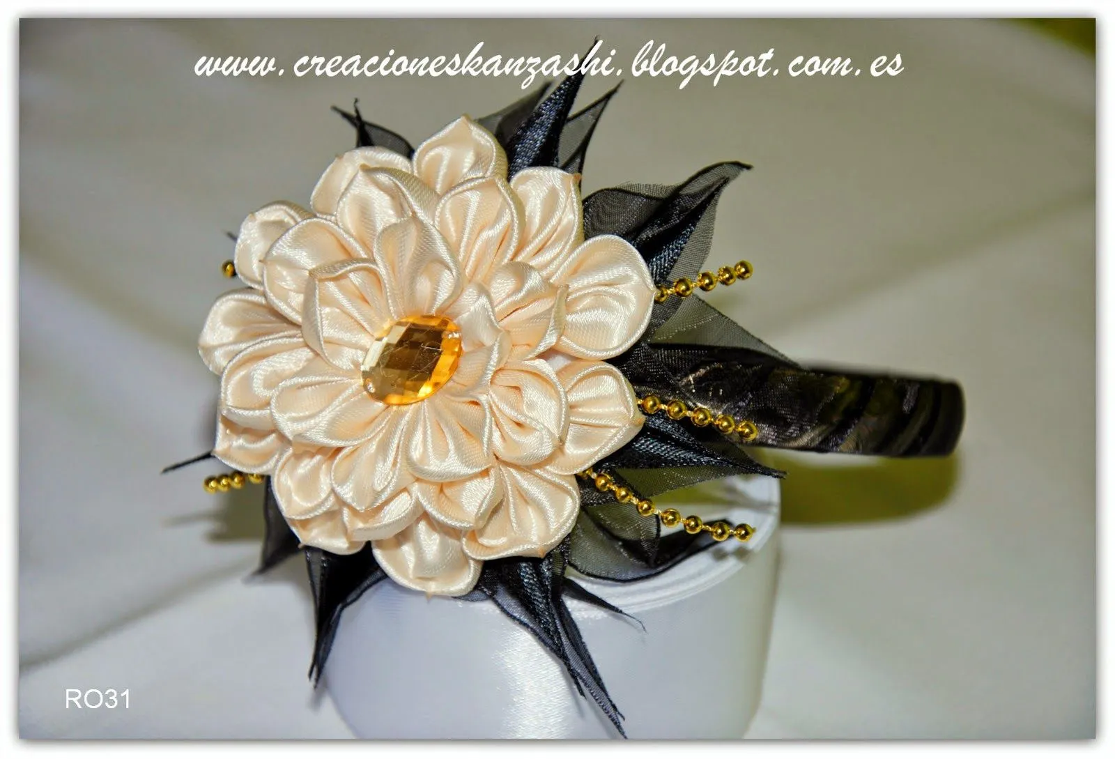 Diademas. Creaciones en técnica "KANZASHI": Diadema con flor de ... Diademas. Creaciones en técnica "KANZASHI": Diadema con flor de ...