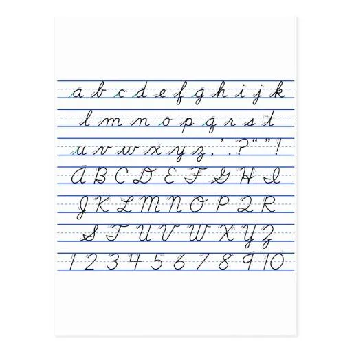 Diagrama del alfabeto inglés en escritura cursiva postal | Zazzle