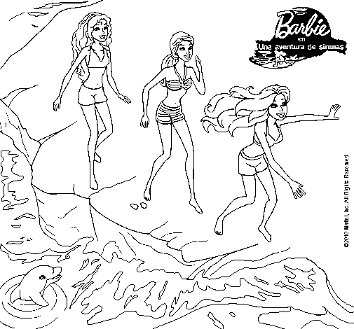 Dibujo de Barbie y sus amigas en la playa para Colorear