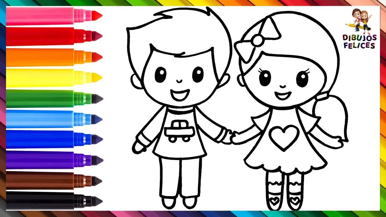 Dibuja y Colorea A Niños: Un Niño Y Una Niña Dibuja y Colorea A Niños: Un Niño Y Una Niña