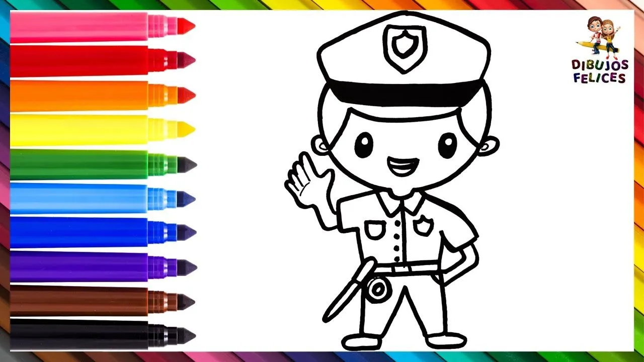 Dibuja y Colorea A Un Policía Con Sus Complementos Dibuja y Colorea A Un Policía Con Sus Complementos