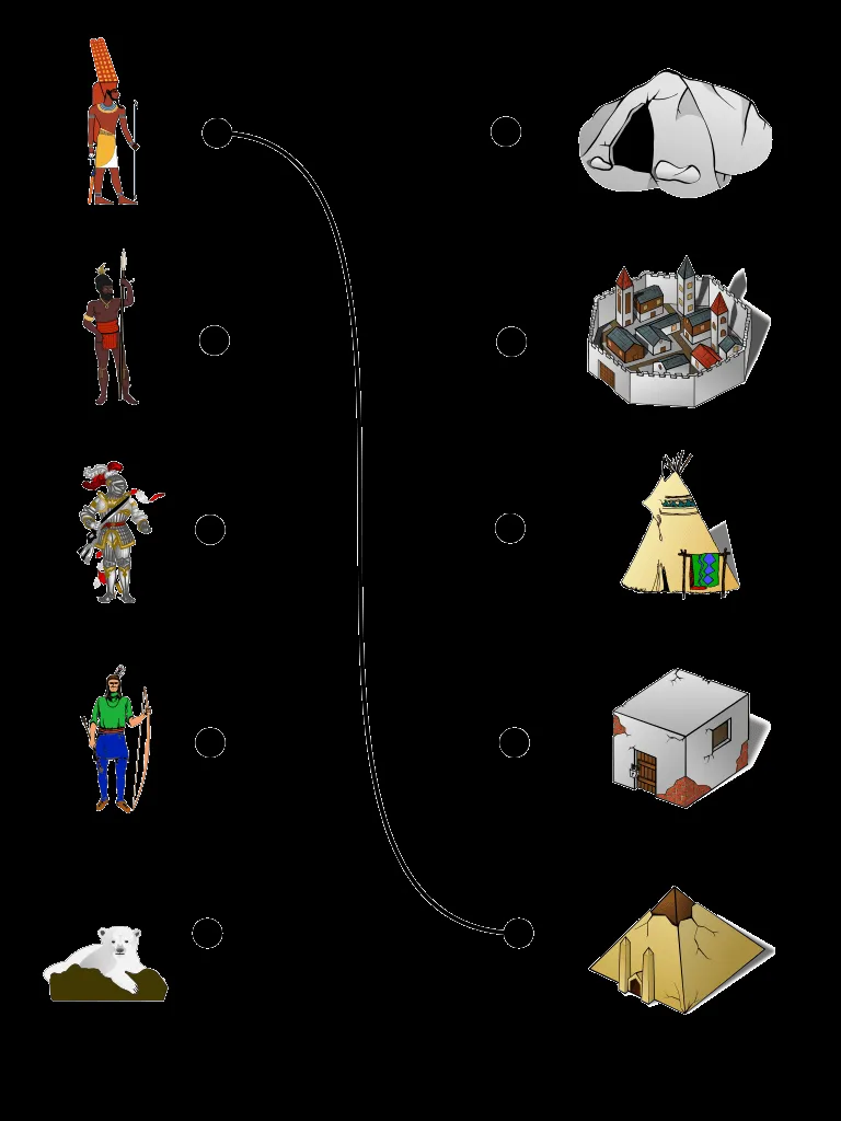 Dibuja una línea para unir cada una de estas personas con la casa donde viven | Juegos de enigmas para niños Dibuja una línea para unir cada una de estas personas con la casa donde viven | Juegos de enigmas para niños