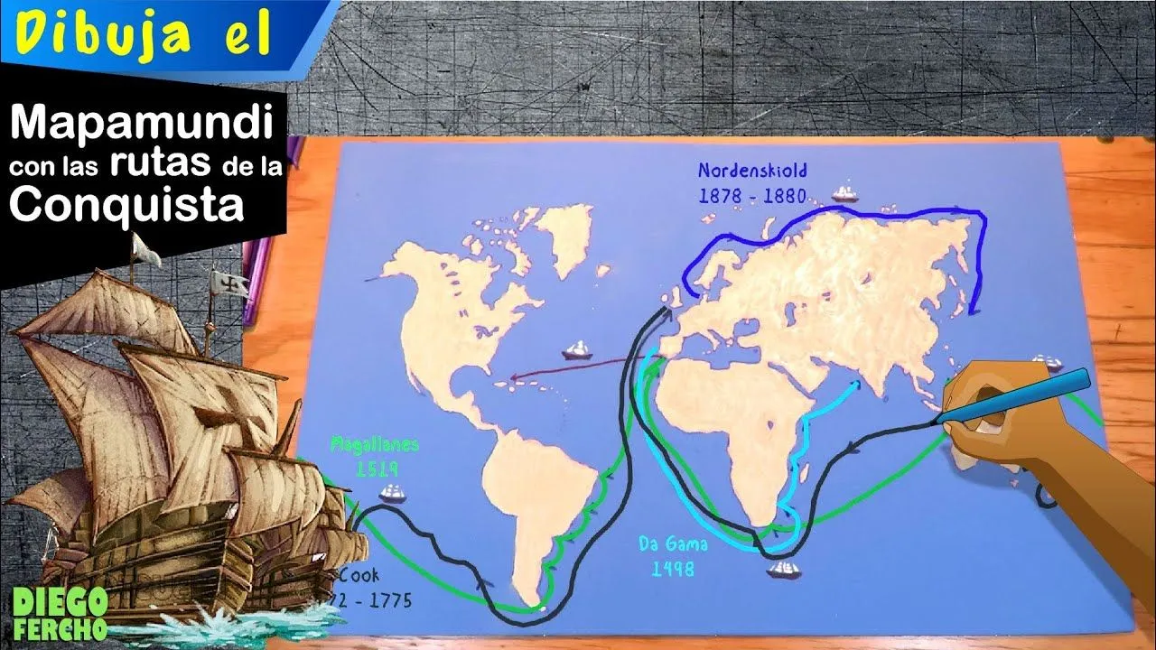 Dibuja el Mapamundi / Mapa mundial con las Rutas de la Conquista - YouTube Dibuja el Mapamundi / Mapa mundial con las Rutas de la Conquista - YouTube