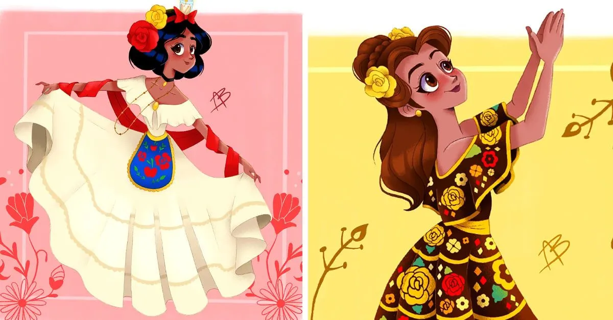 Dibuja a las princesas usando trajes típicos de México Dibuja a las princesas usando trajes típicos de México