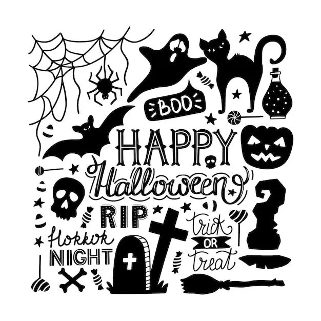 Dibujado a mano garabatos de halloween imprimir con letras. | Vector Premium