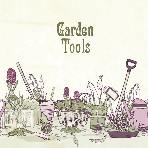Dibujados a mano herramientas de jardinería marco — Vector stock ... Dibujados a mano herramientas de jardinería marco — Vector stock ...