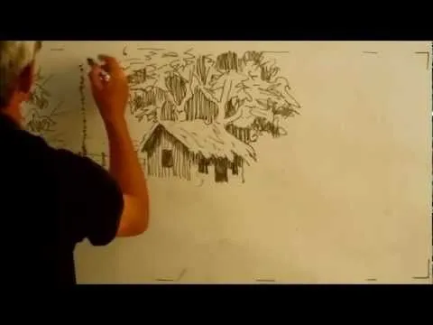 Dibujando un Paisaje Rural con Estilógrafo sobre Tablero Acrílico ...