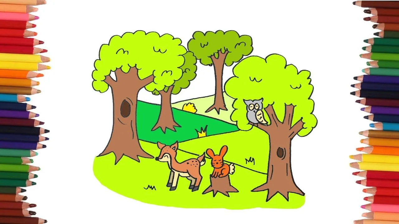 como dibujar un bosque con animales | Dibujos faciles - YouTube como dibujar un bosque con animales | Dibujos faciles - YouTube