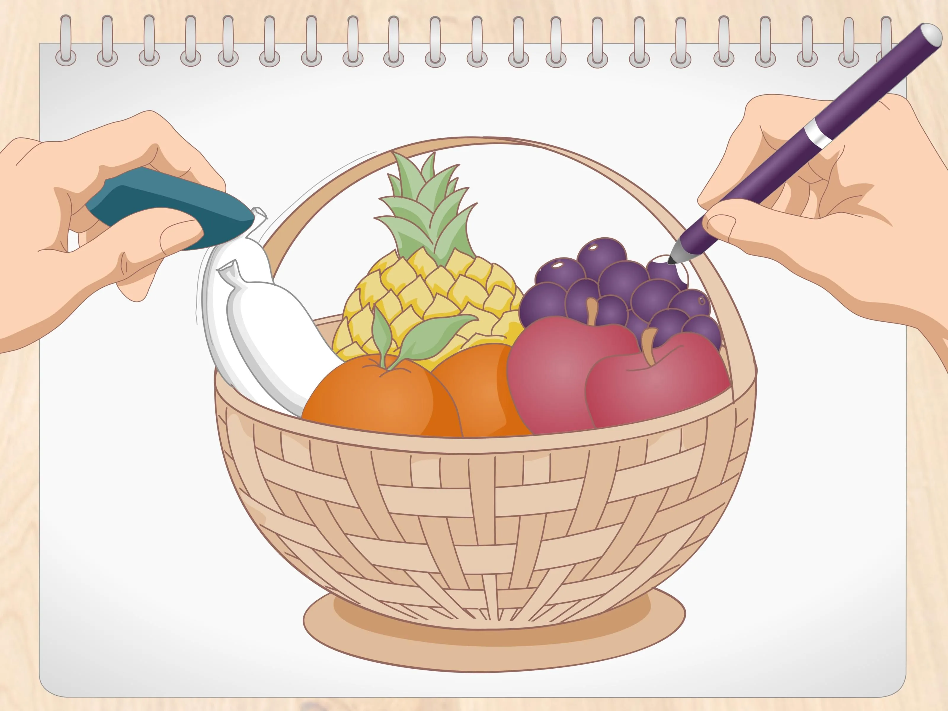 Cómo dibujar una canasta de frutas: 13 Pasos Cómo dibujar una canasta de frutas: 13 Pasos
