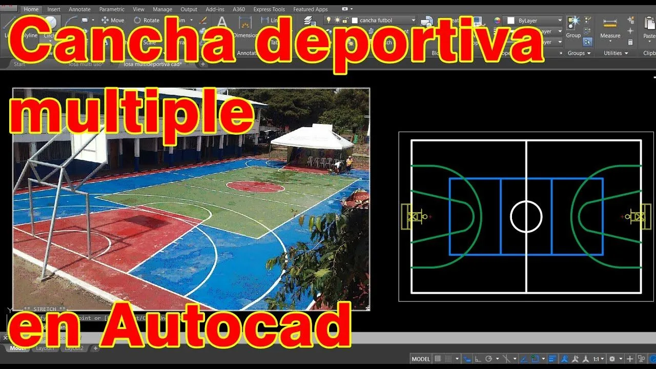 Como Dibujar una Cancha Multideportiva en Autocad ok - YouTube Como Dibujar una Cancha Multideportiva en Autocad ok - YouTube
