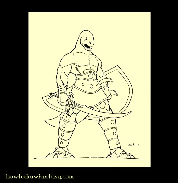 como dibujar: dibujar un hombre lagarto guerrero