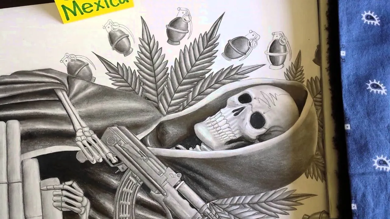 Como dibujar La Flaca Santisima Muerte con granadas, polvo y cuerno - YouTube Como dibujar La Flaca Santisima Muerte con granadas, polvo y cuerno - YouTube