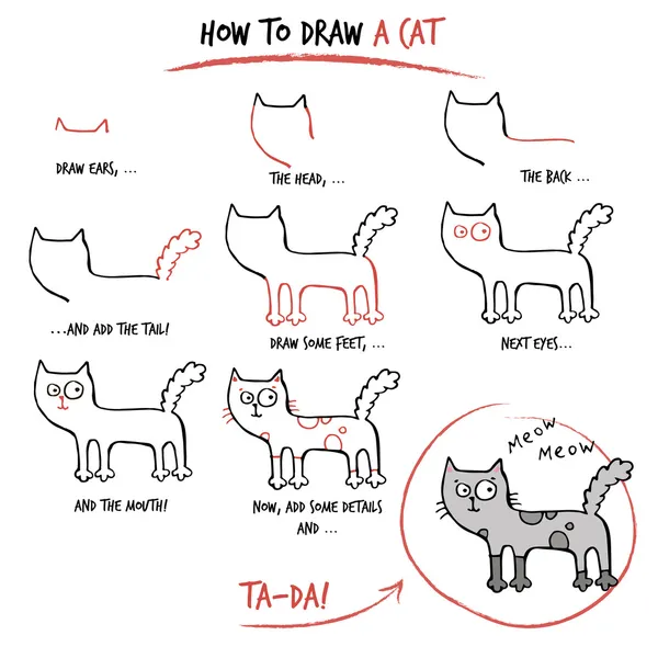 Cómo dibujar un gato — Vector stock © Martimar #50584437