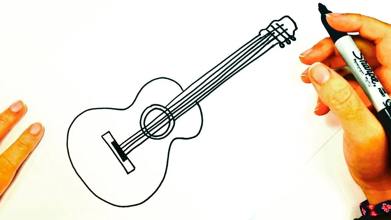 Cómo dibujar una Guitarra Acústica paso a paso | Dibujo fácil de una Guitarra Acústica - YouTube Cómo dibujar una Guitarra Acústica paso a paso | Dibujo fácil de una Guitarra Acústica - YouTube