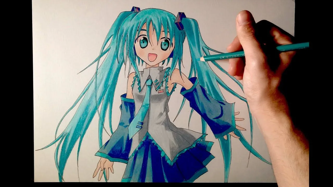 Cómo dibujar a Hatsune Miku con lápices de colores | Tutorial - YouTube Cómo dibujar a Hatsune Miku con lápices de colores | Tutorial - YouTube