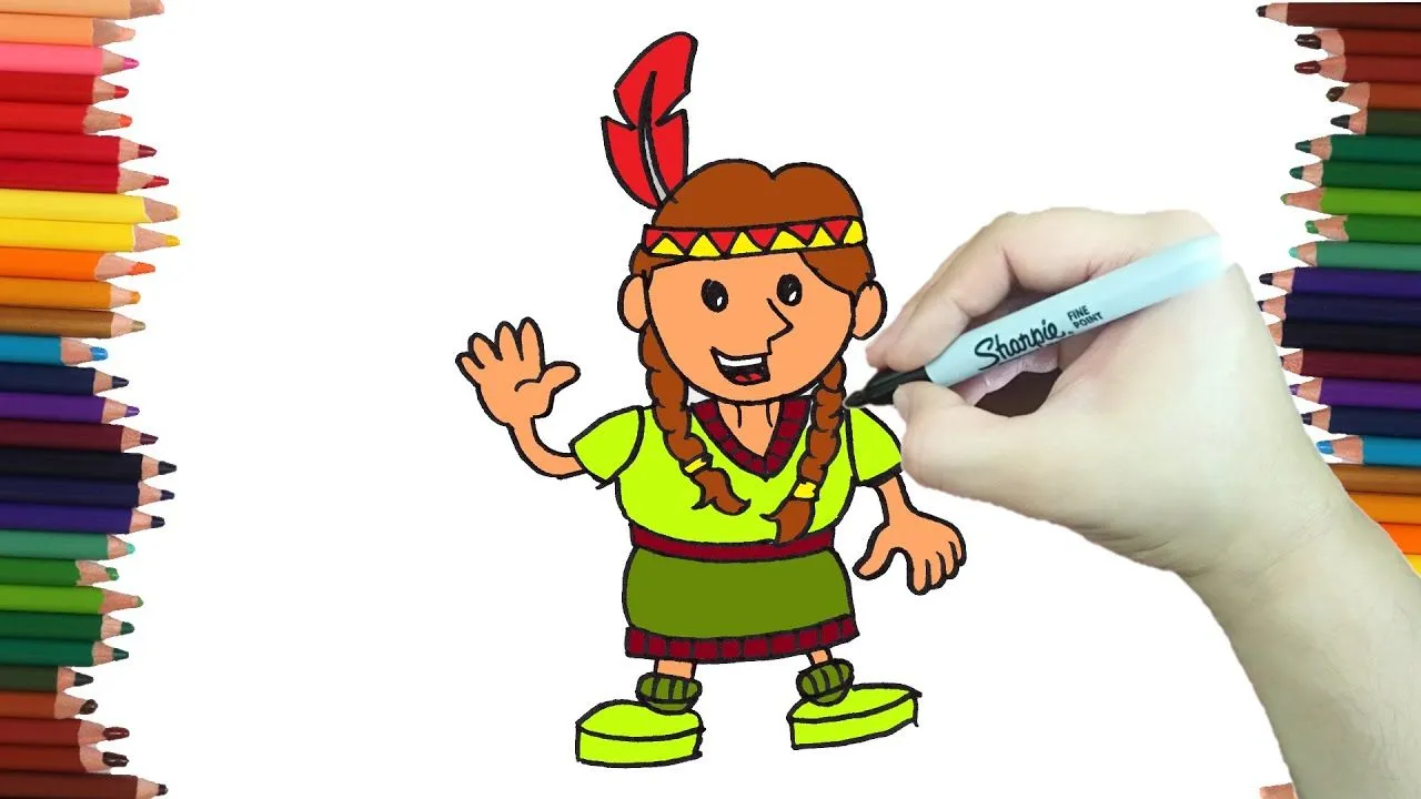 Como dibujar UN INDIO FELIZ paso a paso y MUY FACIL - Dibujos para Colorear  - YouTube