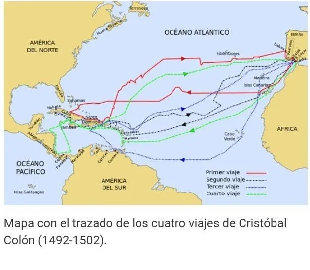 Dibujar el mapamundi con las líneas que siguen los recorridos de Cristobal Colon durante sus cuatro viajes - Brainly.lat Dibujar el mapamundi con las líneas que siguen los recorridos de Cristobal Colon durante sus cuatro viajes - Brainly.lat