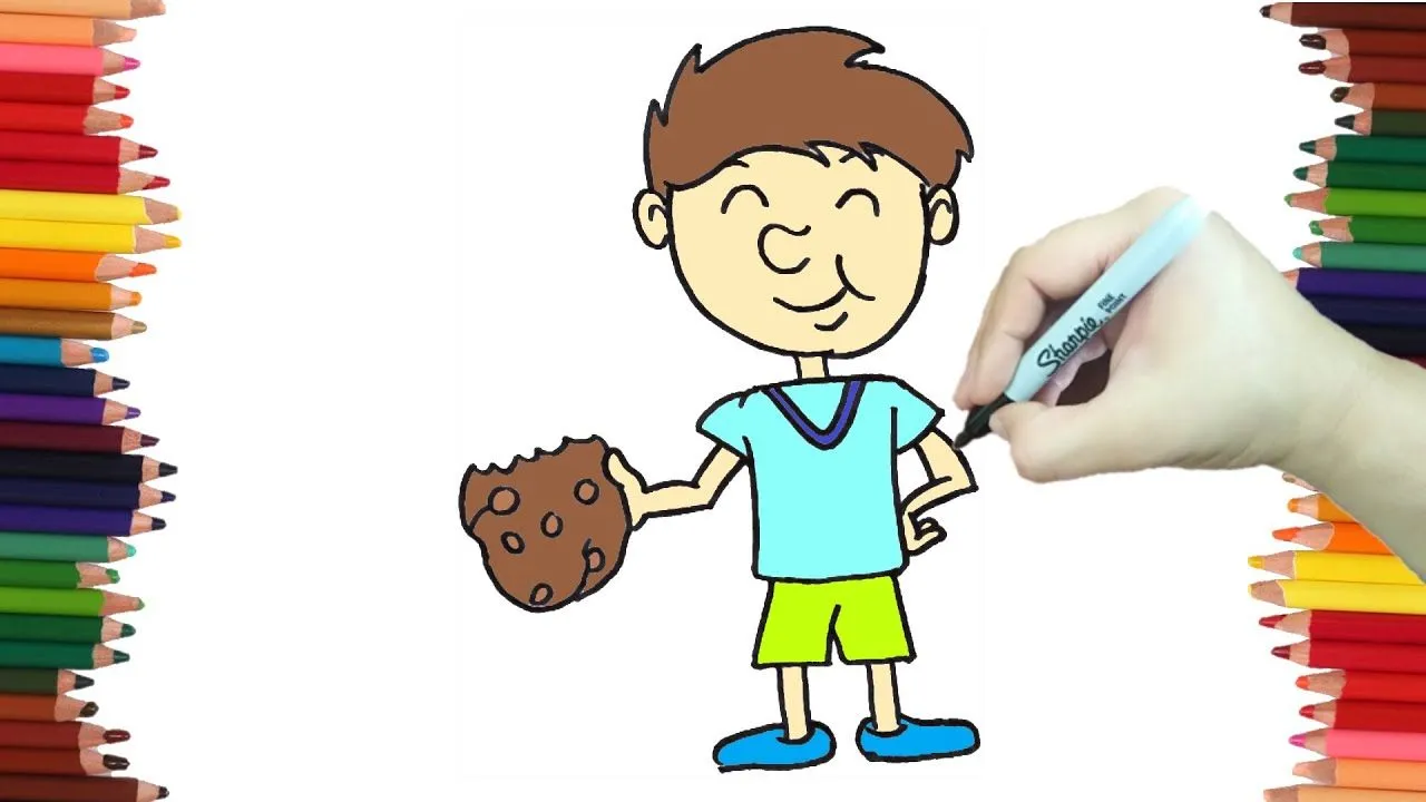 Como dibujar UN NIÑO COMIENDO GALLETAS paso a paso y MUY FACIL - Dibujos para  Colorear - YouTube