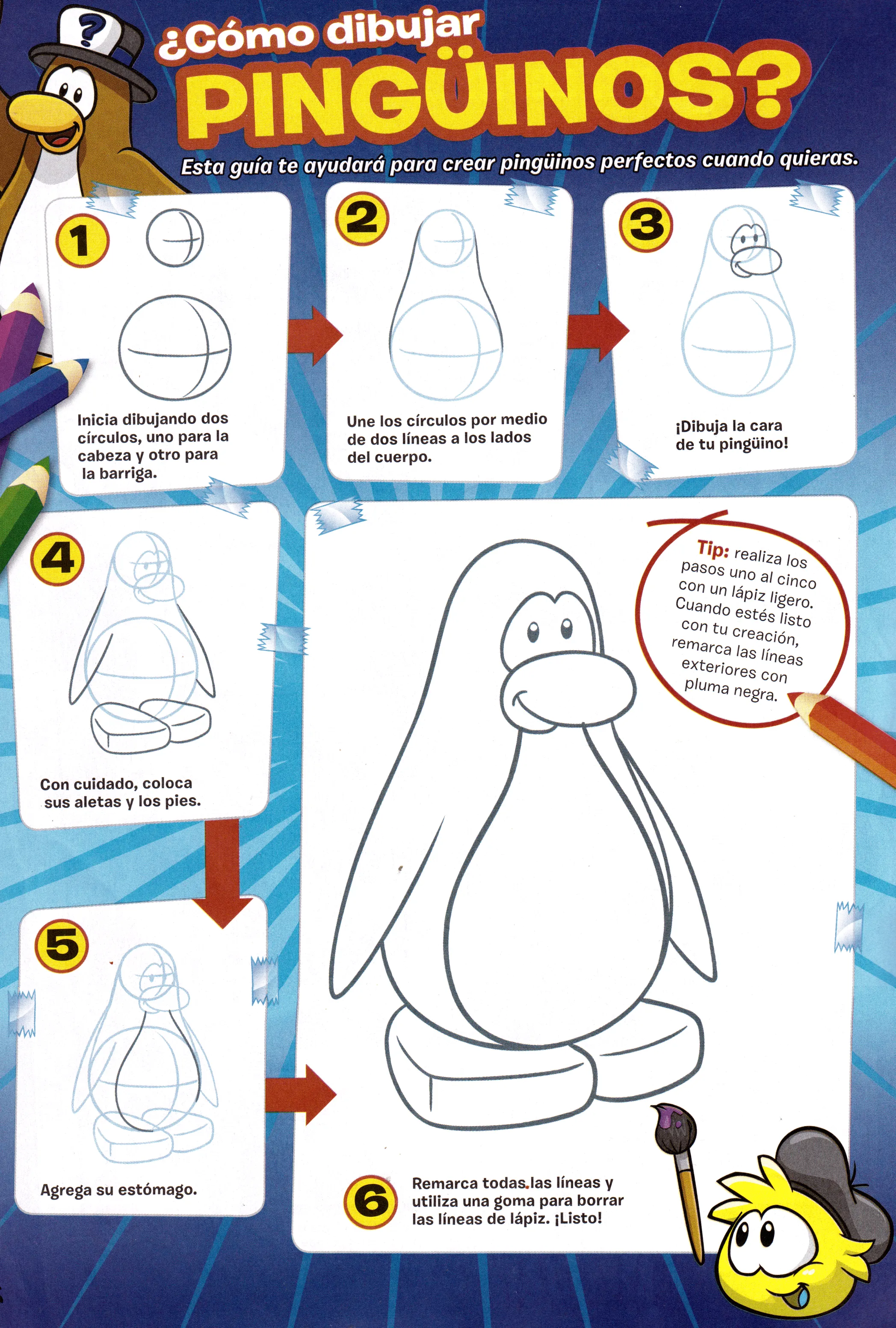 Como dibujar pinguinos y puffles
