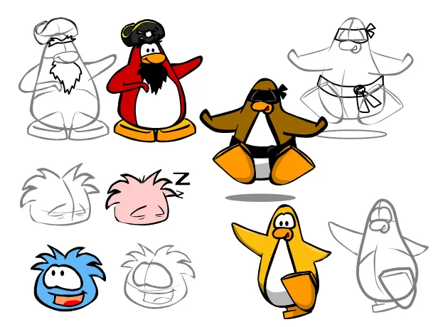 Como dibujar pinguinos y puffles |