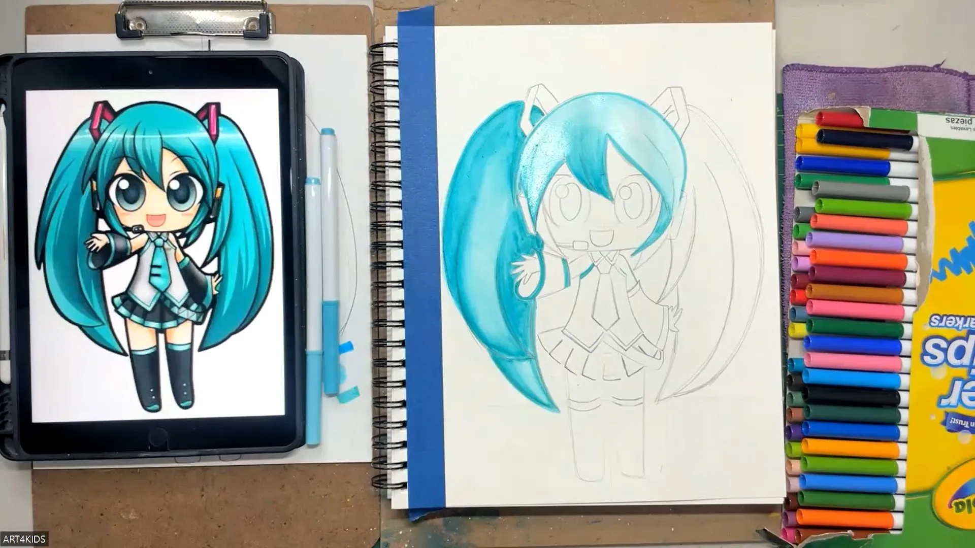 Como dibujar y pintar a Hatsune Miku anime paso a paso – art4kids Como dibujar y pintar a Hatsune Miku anime paso a paso – art4kids