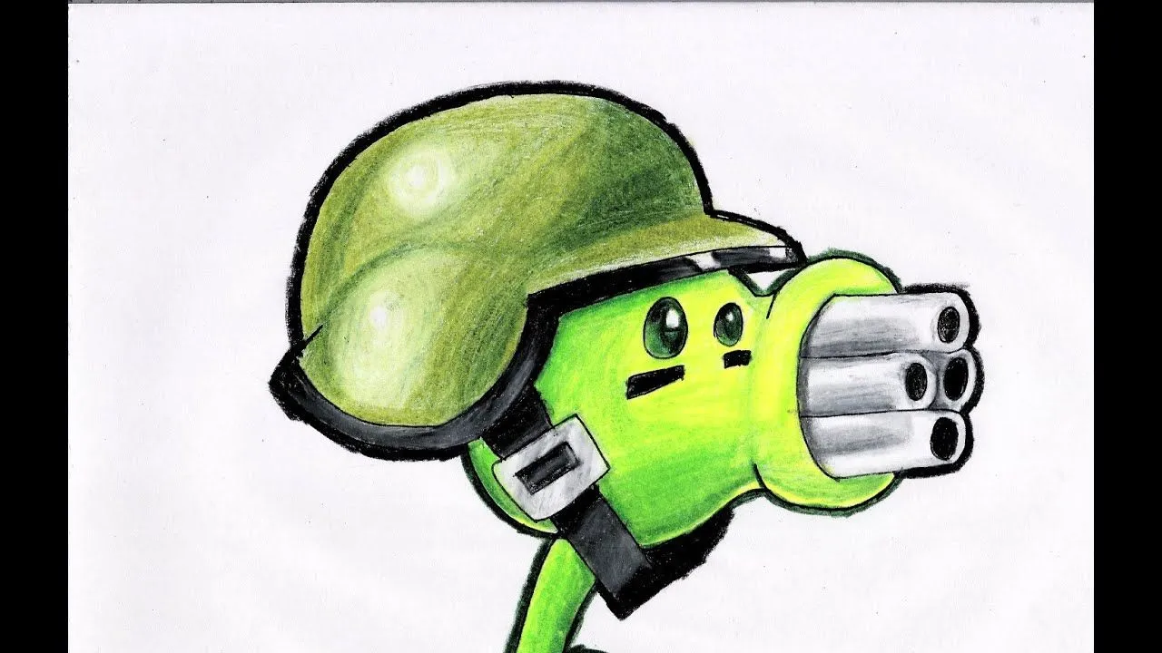 Como dibujar a la planta guisantralladora (plants vs zombies ... Como dibujar a la planta guisantralladora (plants vs zombies ...