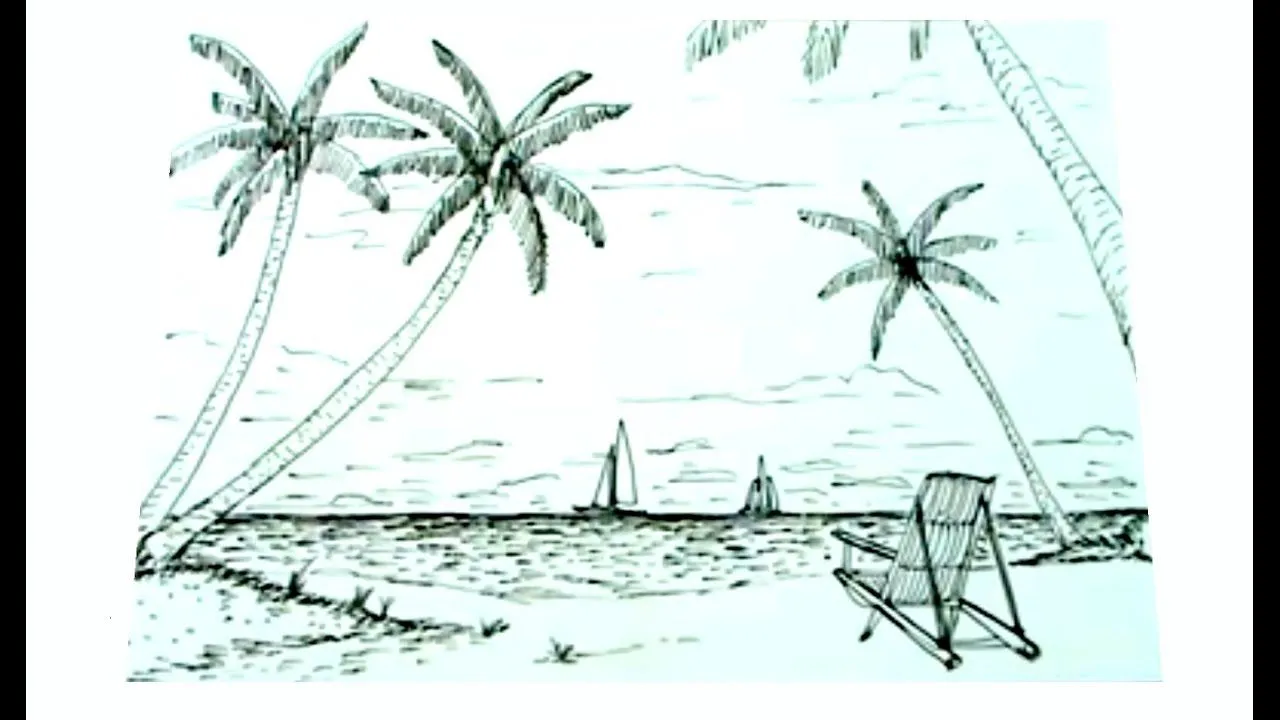 Cómo dibujar una playa tropical con palma - paso a paso - YouTube Cómo dibujar una playa tropical con palma - paso a paso - YouTube