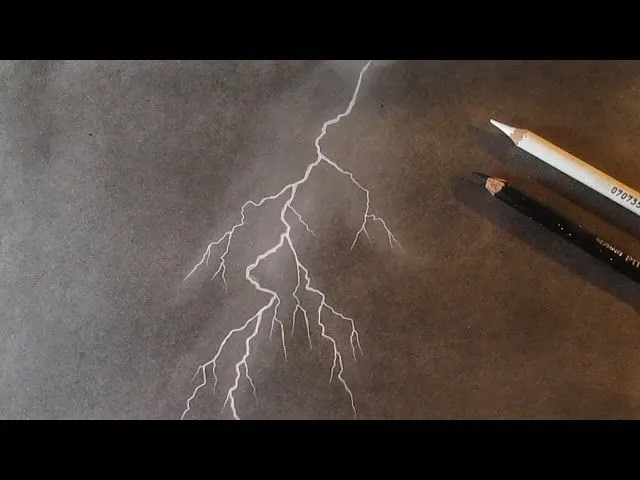 Cómo dibujar un rayo con carboncillo y pastel blanco, dibujo de un ... Cómo dibujar un rayo con carboncillo y pastel blanco, dibujo de un ...