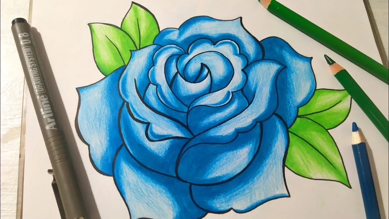 COMO DIBUJAR UNA ROSA AZUL FÁCIL 