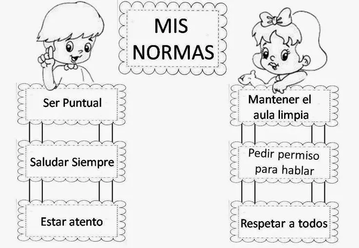 Dibujas para colorear Las reglas del salón | Actividades de convivencia  escolar, Normas de convivencia, Normas del aula