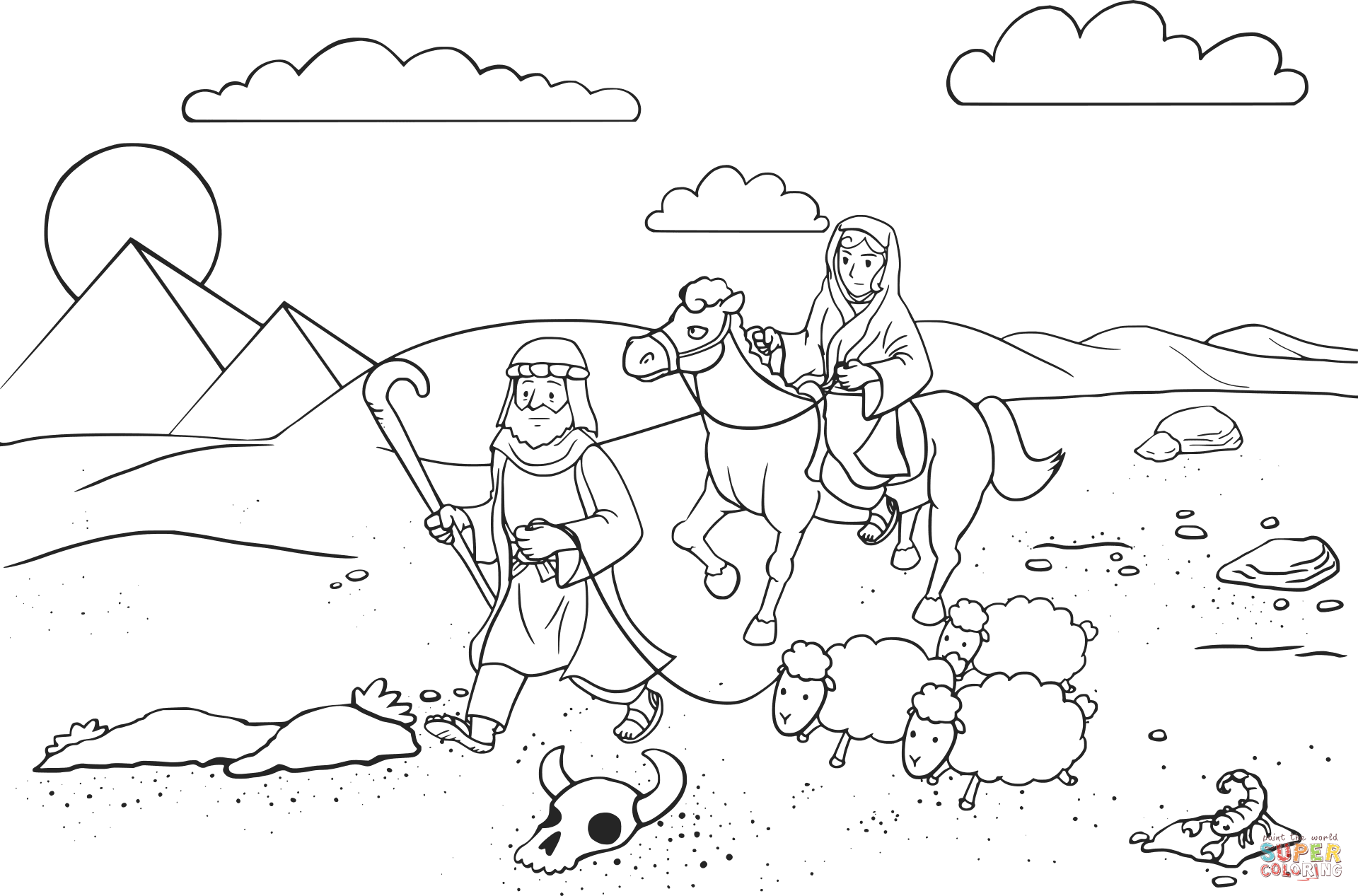 Dibujo de Abram y Sarai viajando a Egipto para colorear | Dibujos para colorear imprimir gratis Dibujo de Abram y Sarai viajando a Egipto para colorear | Dibujos para colorear imprimir gratis