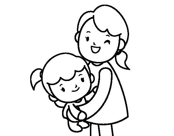 Dibujo de Abrazo con mamá para Colorear - Dibujos.net Dibujo de Abrazo con mamá para Colorear - Dibujos.net