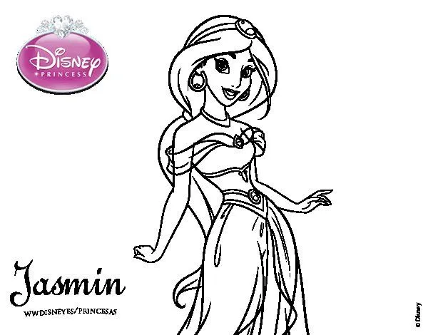Dibujo de Aladdín - Princesa Jasmín para Colorear - Dibujos.net