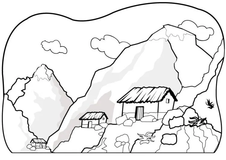 Pinto Dibujos: Casa en las montañas para colorear Pinto Dibujos: Casa en las montañas para colorear