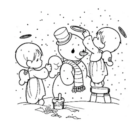 Dibujo de Angeles construyendo muñeco de nieve para colorear e ... Dibujo de Angeles construyendo muñeco de nieve para colorear e ...