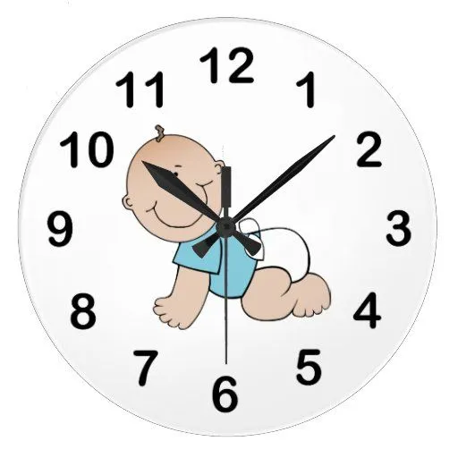 Dibujo animado del bebé reloj redondo grande | Zazzle