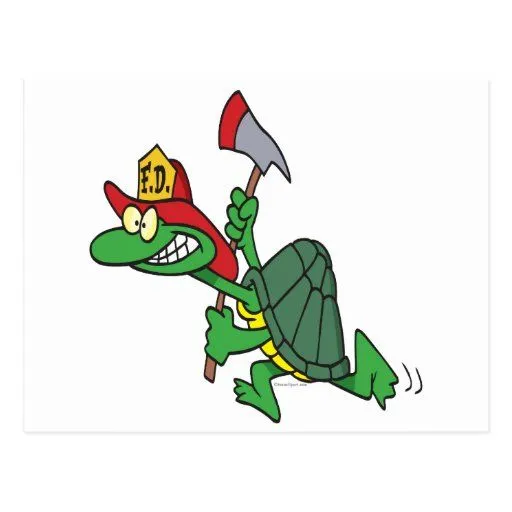 dibujo animado divertido de la tortuga del bombero postales de Zazzle.